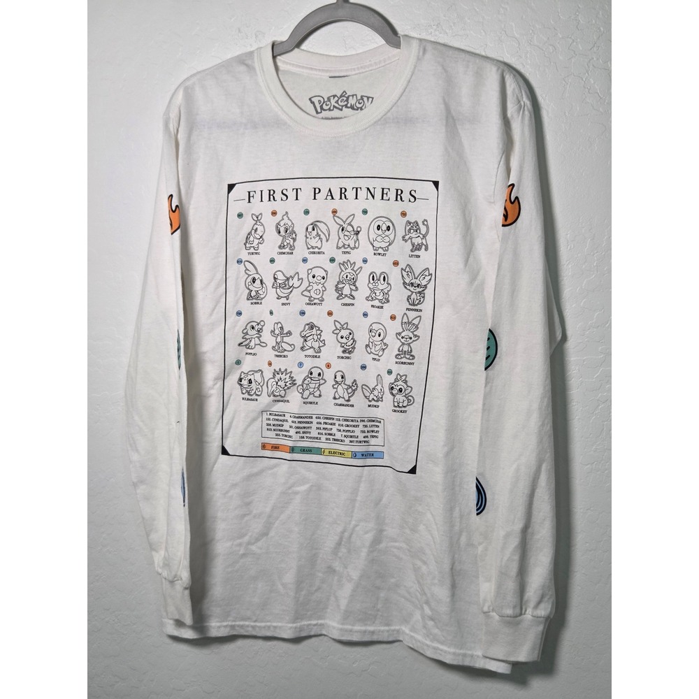Pokemon Long Sleeve Graphic Tee White Cotton Mens Medium First Partners